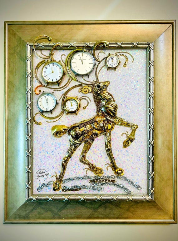 Christmas Deer, Framed Jewelry Art, Unique Christmas Gift, Home Decor
