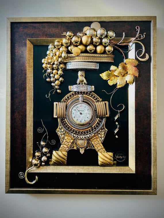 Grapes on Scales, Framed Jewelry One of a Kind Art, Unique Gift, Home Decor