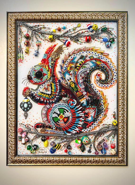 Squirrel, Framed Jewelry One of a Kind Art, Home Decor, Unique Gift
