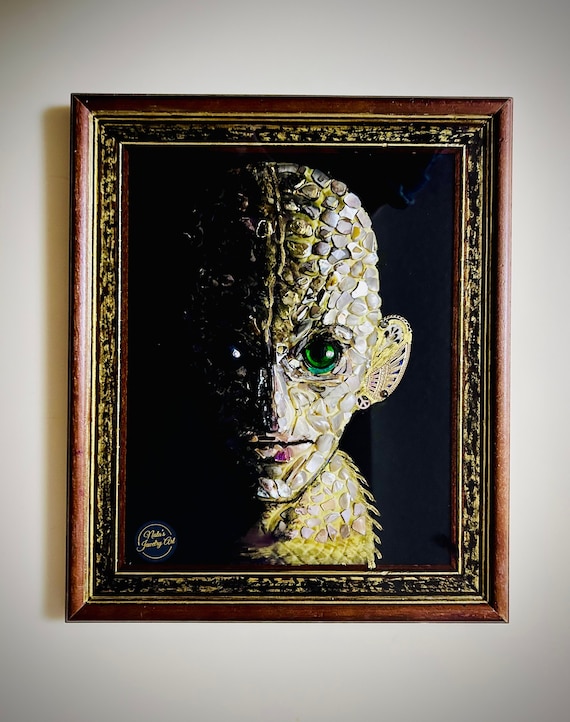 Reptiloide, Alien, Framed Jewelry One of a Kind Art, Unique Gift, Home Decor