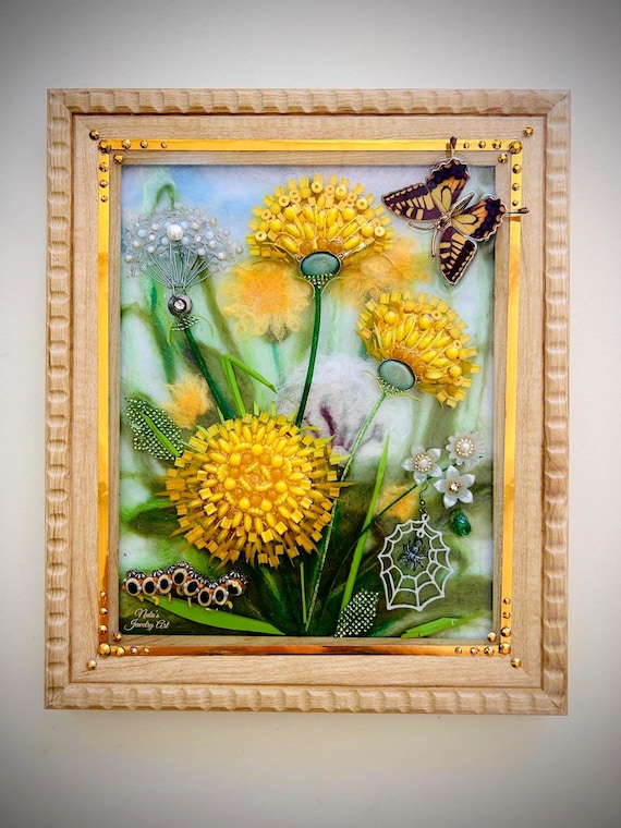 Dandelions, Framed Jewelry One of a Kind Art, Unique Gift, Home Decor
