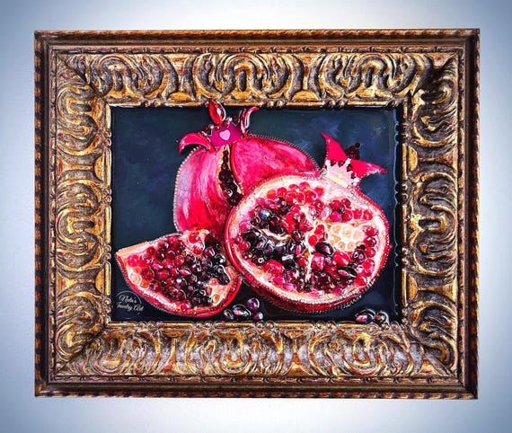 Pomegranate, Framed Jewelry Art, One-of-a-Kind Home Decor