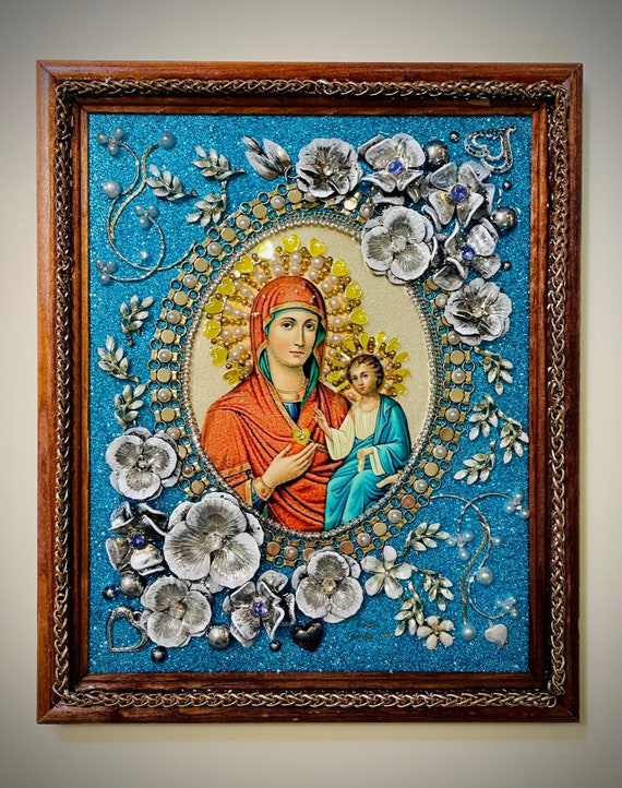 Virgin Mary, Framed Jewelry One of a Kind Art, Unique Gift, Home Decor