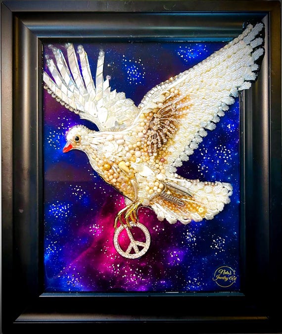 Dove of Peace, Framed Jewelry One of a Kind Art, Unique Gift, Home Decor