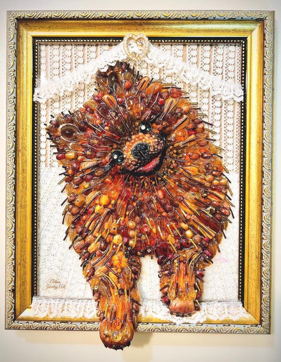 Dog Portrait, Framed Jewelry one of a Kind Art, Wall Decor, Unique Gift