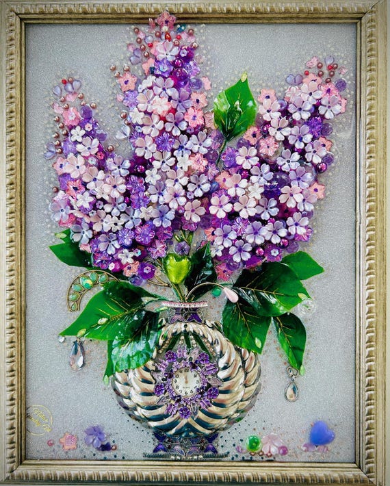 Lilac, Framed Jewelry One of a Kind Art, Unique Gift, Home Decor