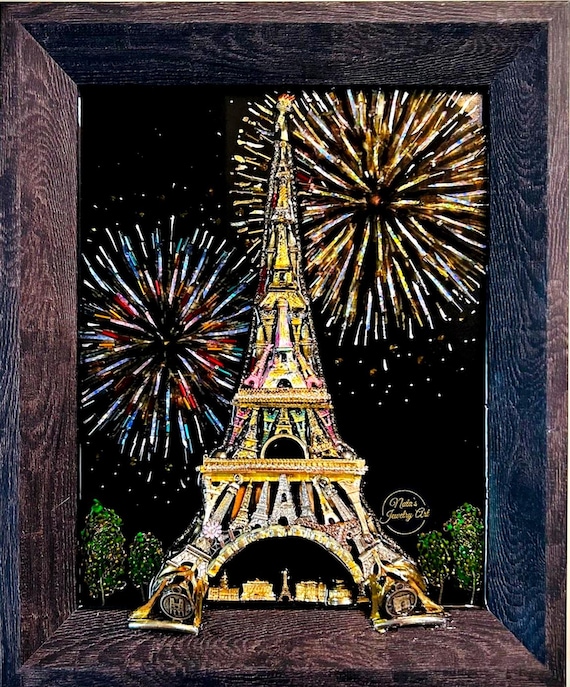Eiffel Tower, Framed Jewelry One of a Kind Art, Unique Gift, Home Decor
