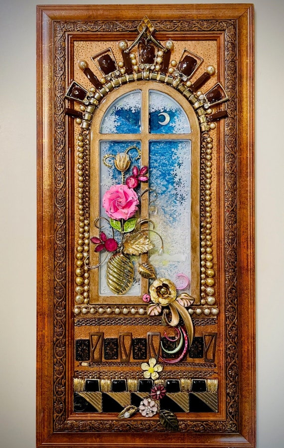 Frozen Window, Framed Jewelry One of a Kind Art, Unique Gift, Home Decor