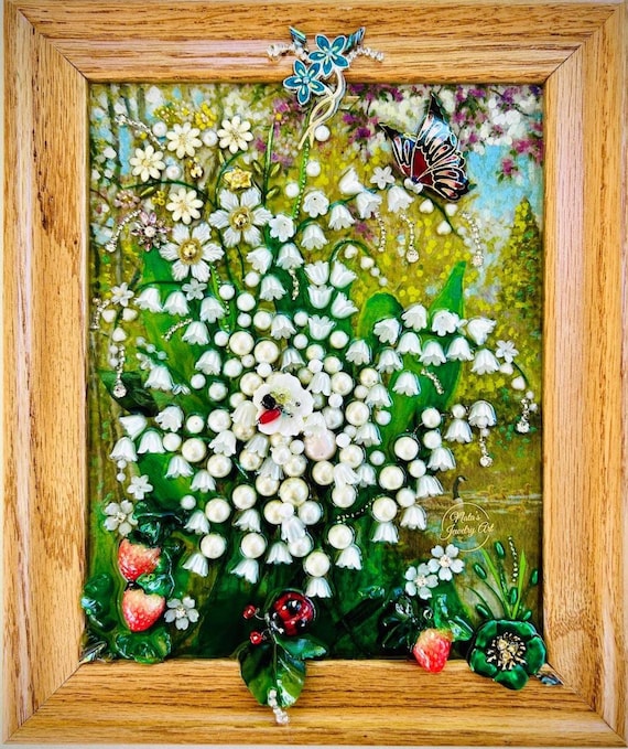 Valley Lily, Framed Jewelry One of a Kind Art, Unique Gift, Home Decor