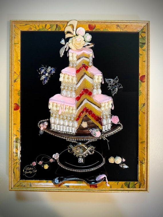 Cake, Framed Jewelry One of a Kind Art, Unique Gift, Home Decor