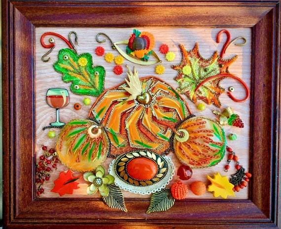 Pumpkins, Framed Jewelry One of a Kind Art, Still Life, Thanksgiving Gift, Pumpkin Pie, Autumn Wall Decor,  Harvest