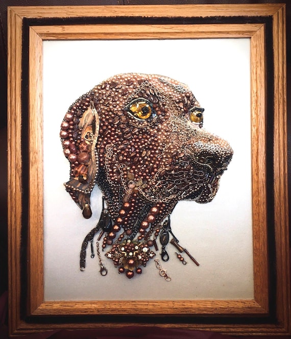 Dog Portrait, Framed Jewelry One of a Kind Art, Unique Gift, Home Decor