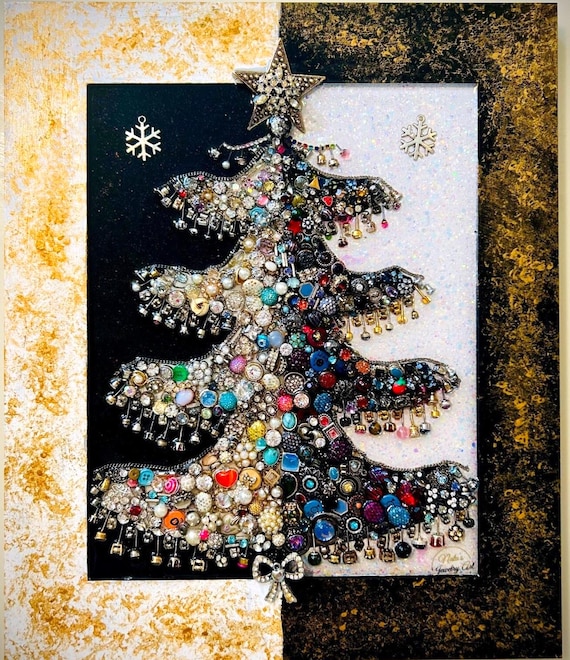 Christmas Tree, Framed Jewelry One of a Kind Art, Unique Gift, Home Decor