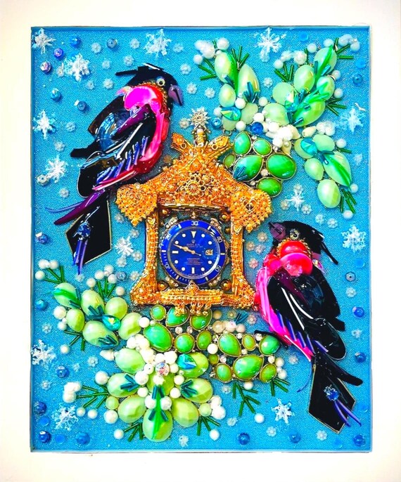 Winter Birds, Framed Jewelry Art, Unique Home Decor