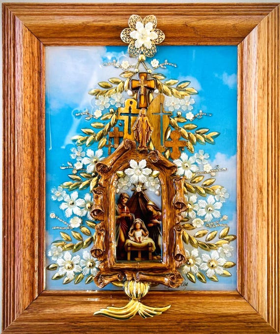 Christmas Tree, Framed Jewelry One of a Kind Art, Unique Gift, Wall Decor
