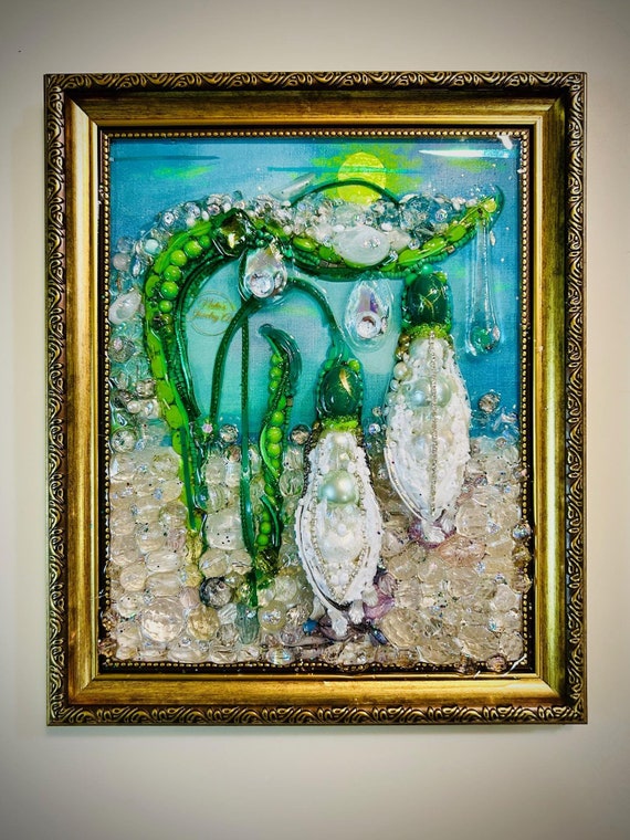 Snowdrop Flower, Framed Jewelry One of a Kind Art, Unique Gift, Home Decor