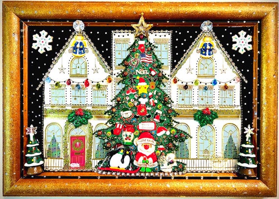 Christmas Tree, Framed Jewelry One of a Kind Art, Unique Gift, Home Decor