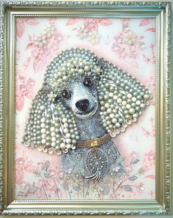 Dog Portrait, Framed Jewelry one of a Kind Art, Wall Decor, Unique Gift