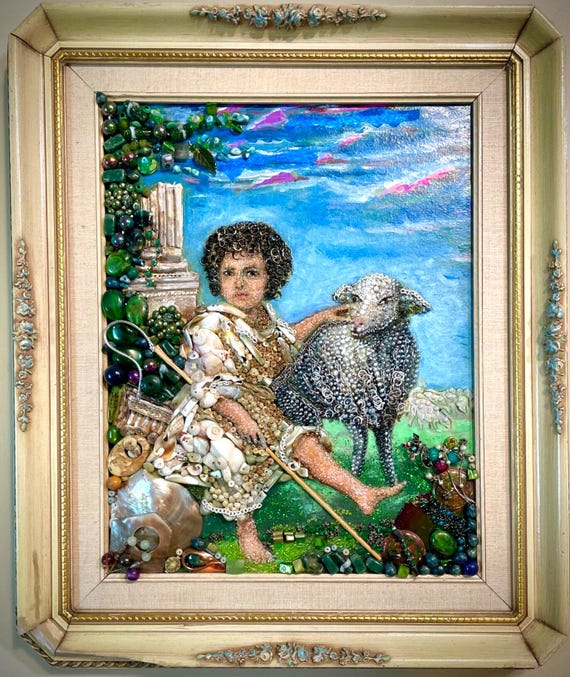 The Good Shepherd, Framed Jewelry One of a Kind Art, Unique Gift, Home Decor
