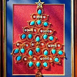 Christmas Tree, Framed Jewelry One of a Kind Art, Unique Gift, Home Decor