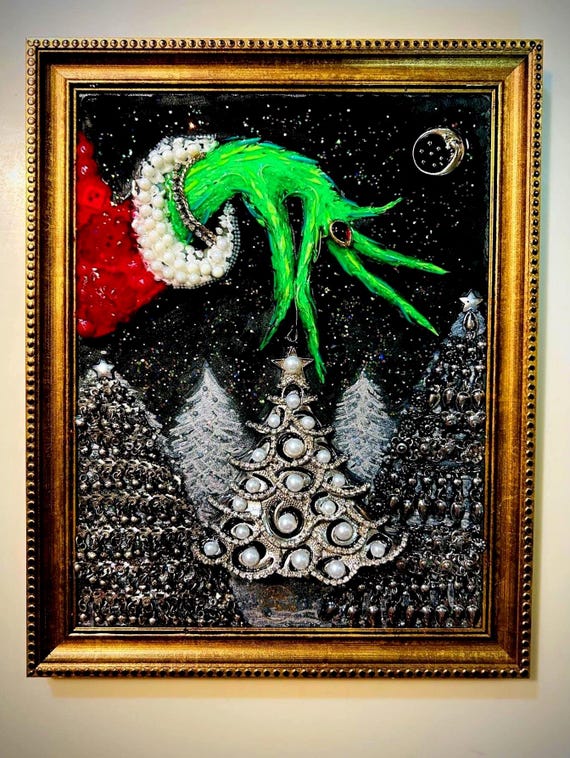 Christmas Grinch Framed Jewelry Art: One-of-a-Kind Home Decor
