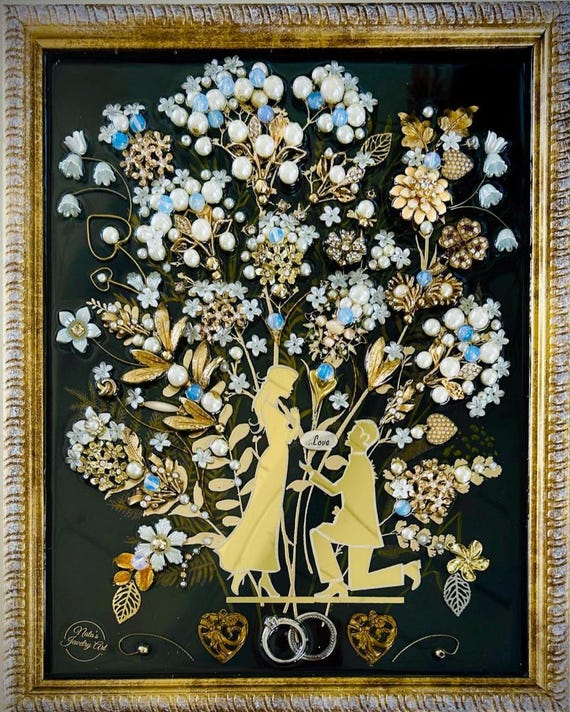 Wedding Anniversary Gift, Framed Jewelry Art, One-of-a-Kind Home Decor, Gift