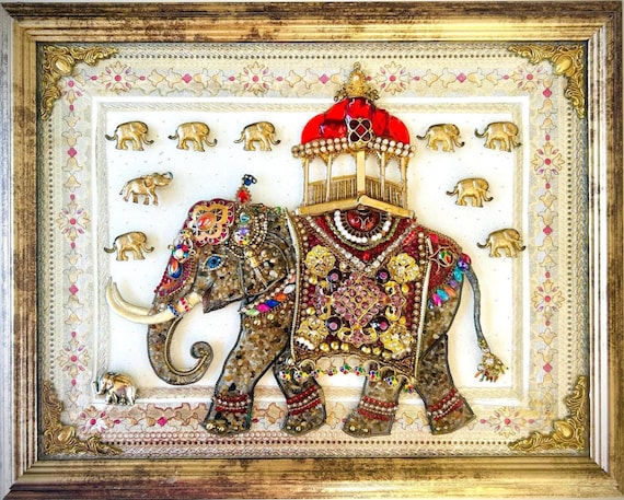 Elephant, Framed Jewelry Art, Unique Home Decor