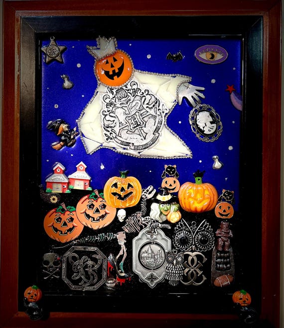 Happy Halloween, Framed Jewelry One of a Kind Artwork, Home Decor
