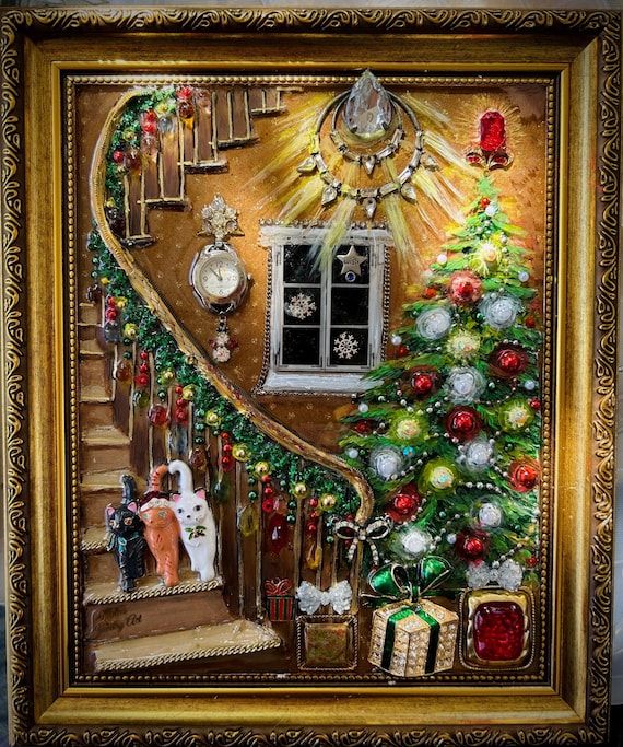 Christmas Room, Framed Jewelry Art: Vintage Style Holiday Decor