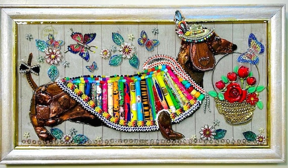 Dachshund, Framed Jewelry one of a Kind Art, Wall Decor, Unique Gift, Small Cute Dogs, Pets Love, Animals