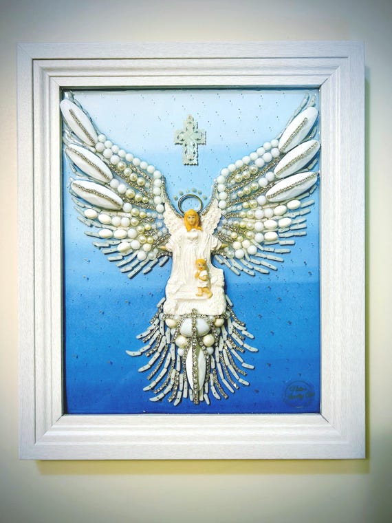 Guardian Angel, Framed Jewelry Art, One-of-a-Kind Home Decor