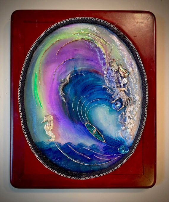 Ocean Wave, Epoxy Resin Painting & Jewelry One of a Kind Art, Unique Gift, Home Decor