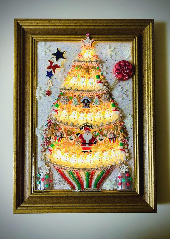 Christmas Tree, Framed Jewelry Art, Unique Home Decor