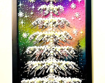 Christmas Tree, Framed Jewelry One of a Kind Art, Unique Gift, Home Decor