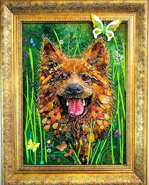 Dog Portrait, Framed Jewelry One of a Kind Art, Unique Gift, Home Decor