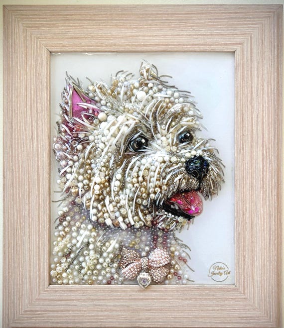 Dog Portrait, Framed Jewelry one of a Kind Art, Wall Decor, Unique Gift, Terrier