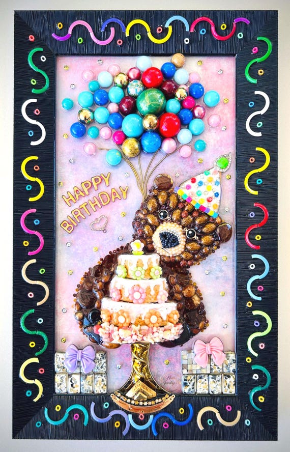 Teddy Bear, Framed Jewelry Art, Unique Birthday Decor
