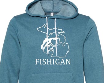 Fish Michigan Hoodie/ Fishigan/ Fishing Sweatshirt/ Michigan State Shirt/ Fish Shirt/ Fish Gift/ Fisherman