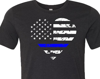 Thin Blue Line Heart Flag Shirt/ American Flag Shirt/ Police Shirt/ Police Support/ Patriotic