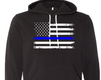 Thin Blue Line Flag Hoodie/ American Flag Shirt/ Police Shirt/ Police Support/ Patriotic