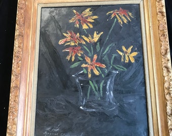 1960’S Abstract Mid Century Flowers In A Vase Oil Painting~Vintage Painting