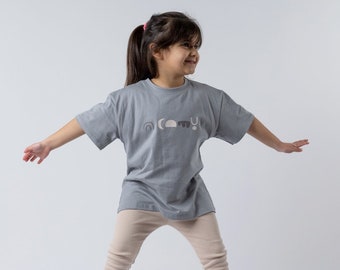 Kids Organic Abstract Print T-Shirt | Soft Grey Cotton Tee for Creative Toddlers & Children | Gender Neutral | UK Small Business