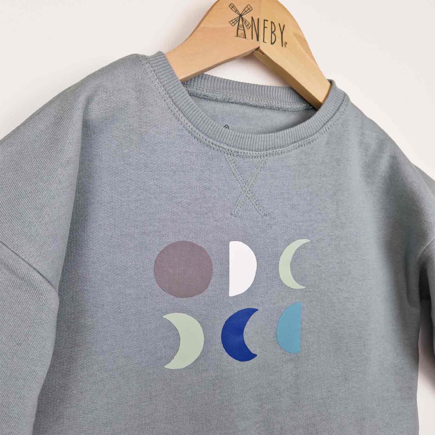 Organic Cotton Kids Sweatshirt – Grey Moon Print, Boxy Fit - Etsy