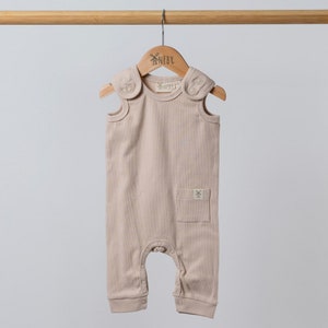 Beige Baby Romper | Unisex Gender Neutral Baby Clothing | UK Designed | Soft Stretchy Cotton | Baby Clothes | Newborn Baby Shower Gift
