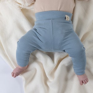 Slate Blue Organic Ribbed Baby Leggings | Slim Fit Reusable Nappy Friendly | Soft Foldover Waistband | UK Small Business | Blue | Baby Boy