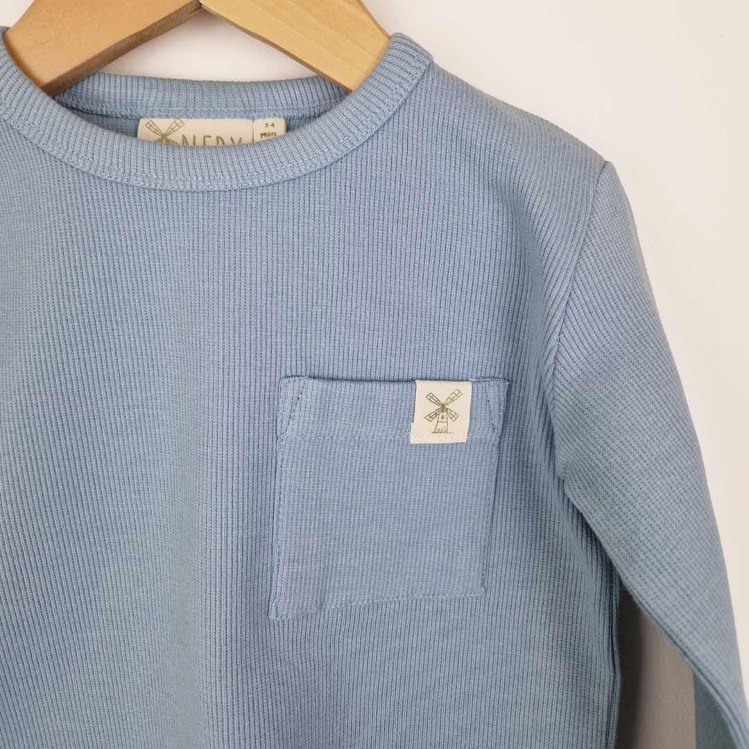 Blue Organic Cotton Ribbed Long Sleeve Kids Top | UK Made - Etsy