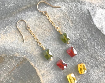 Natural zircon gemstone gold earrings, choice of colours,  limited edition, origami care kit, artisan made, unique gift, Etsy UK