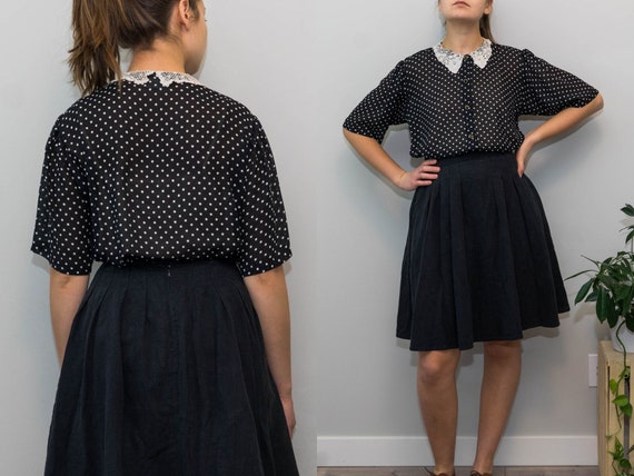 dotted blouse / lace collar / chiffon blouse / gat