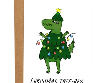 Árbol de Navidad-T-Rex, Tarjeta de Navidad Divertida, Tarjeta de Felicitación Bonita, Tarjeta de Navidad Divertida para Él, Tarjeta de Regalo Navideño para Ella, Dinosaurio, T-Rex