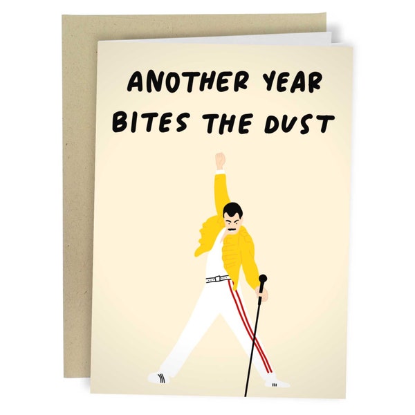 Another Year Bites The Dust, Funny New Year Card, Freddie Mercury Card For Friend, Funny Queen Greeting Card For Him, New Year Gift For Her
